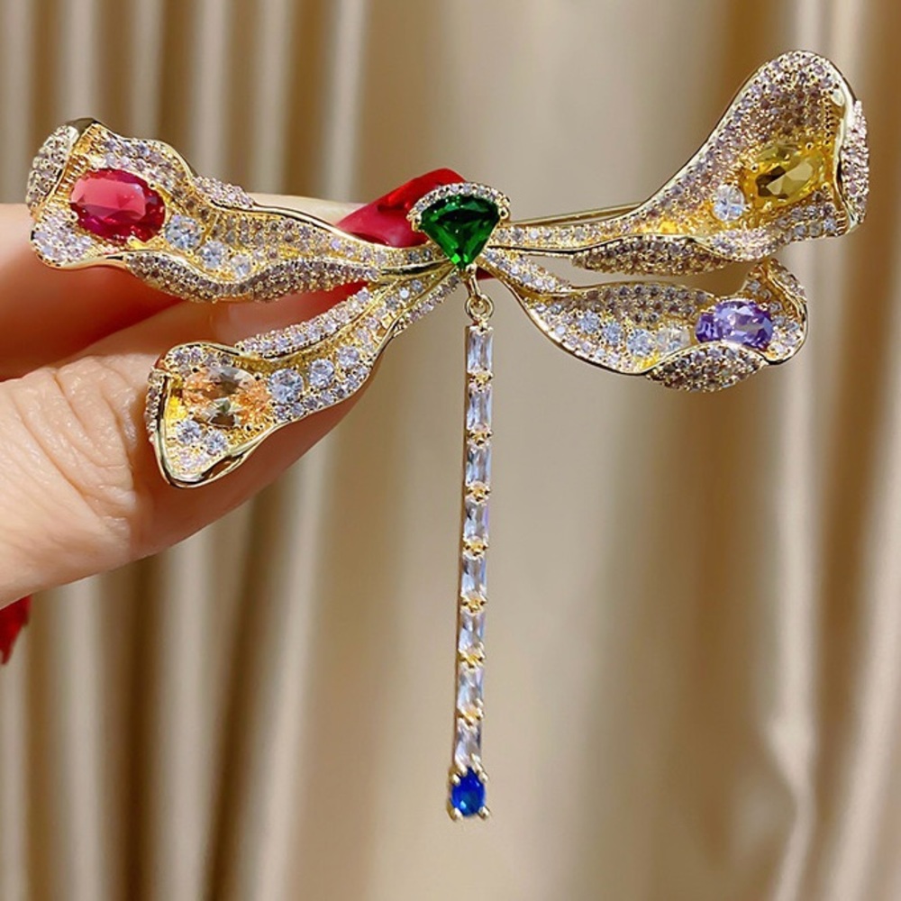 Dragonfly Brooch Large Zircon Dragonfly Brooch 18K Gold Plated